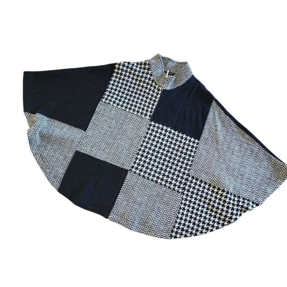 Katie Todd Women's Sweaters, Black & White Houndstooth Plaid Wool Shrug, Sz S/M